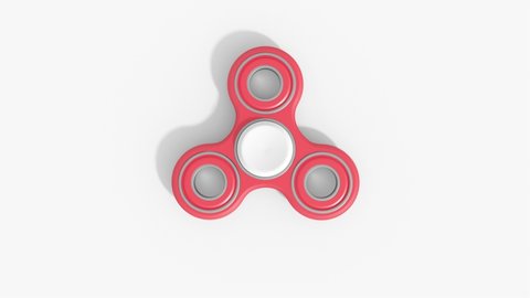Red Fidget Spinner endless loop animation on white background with mask and alpha matte, popular relaxing toy. top view.