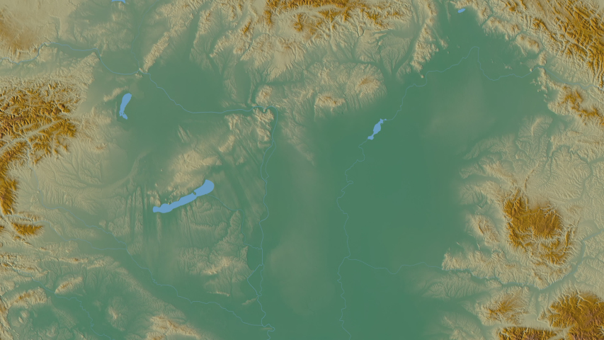 Veszprém, county with its capital, zoomed and extruded on the relief map of Hungary in the conformal Stereographic projection