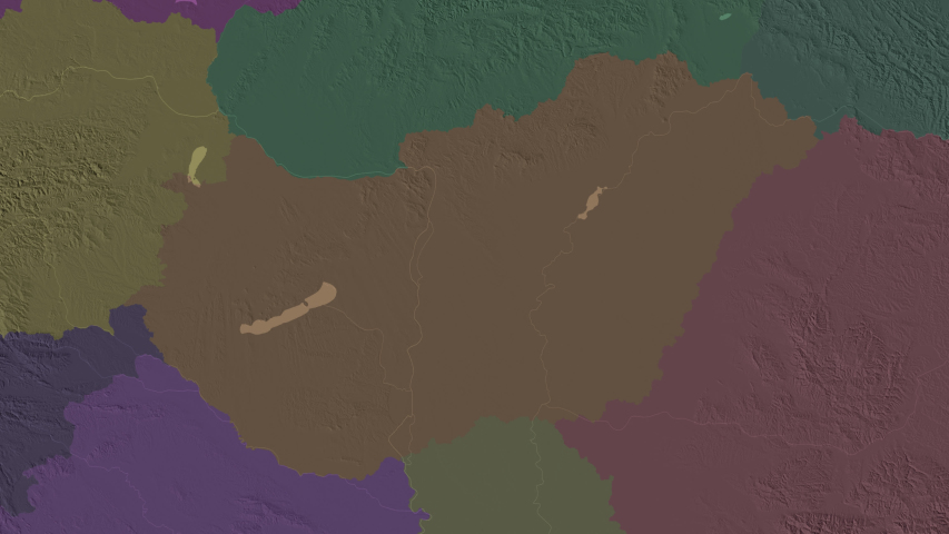 Jász-Nagykun-Szolnok, county with its capital, zoomed and extruded on the administrative map of Hungary in the conformal Stereographic projection