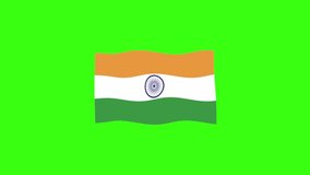 india flag waving in the wind, motion graphic with key-able green background.