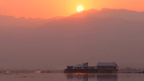 Beautiful Sunrise On The Inle Lake. 4K Slow Motion Footage. Myanmar.