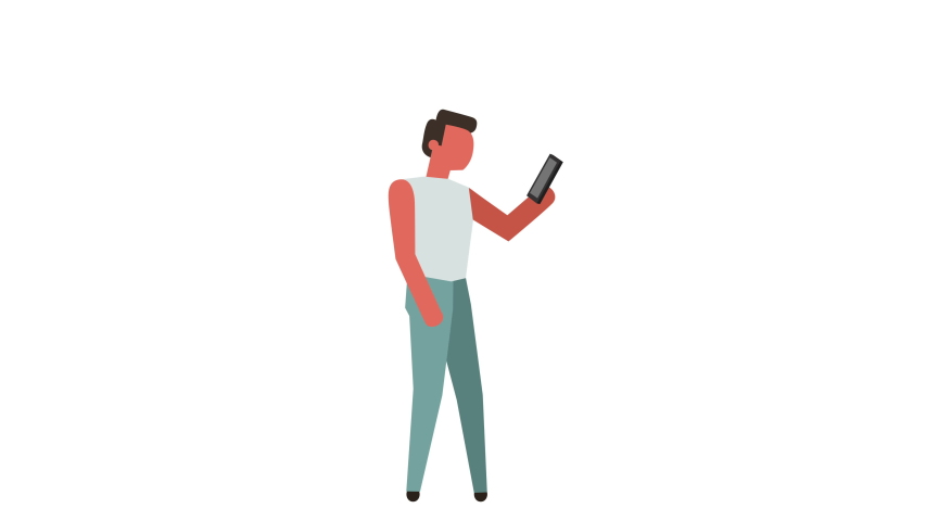 Stick Figure Pictogram Color Man Character Walking with Smartphone Cartoon Animation Luma Matte