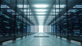 AI. Data center with endless servers. Network and information servers behind glass panels. Server room with twinkling lights. 4K high quality loop animation - Powered by Shutterstock - Get 15% off with code: PIKWIZARD15