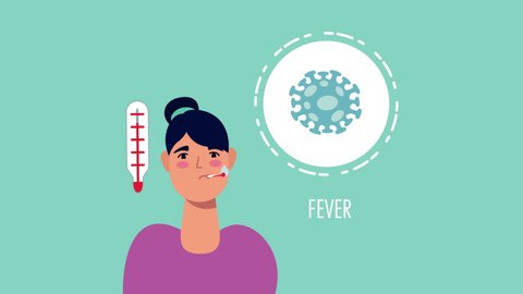 woman with coronavirus fever symptom character,4k video animated