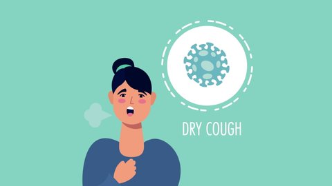 woman with coronavirus dry cough symptom character ,4k video animated