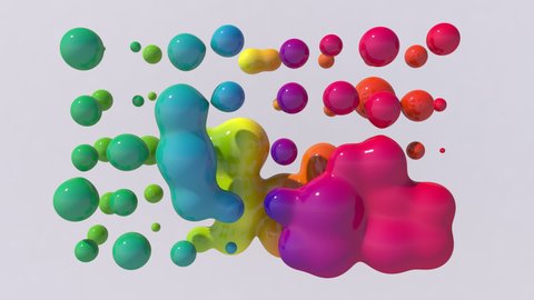 Rainbow liquid balls. Abstract animation, 3d render. Vídeo Stock