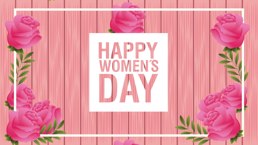 Happy womens day card with pink roses flowers ,4k video animated | Shutterstock HD Video #1047192592
