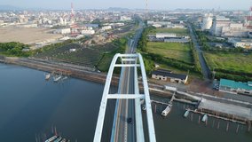 Video shooting with a drone from the bridge.
Fukuoka, Japan