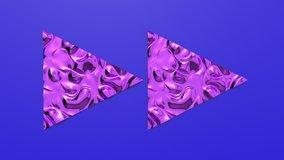 3d Looped animation of Fast Forward button in shape of triangles. Wavy surface with ripples. Trendy vibrant texture, fashion textile, graphic design, animated metallic texture.