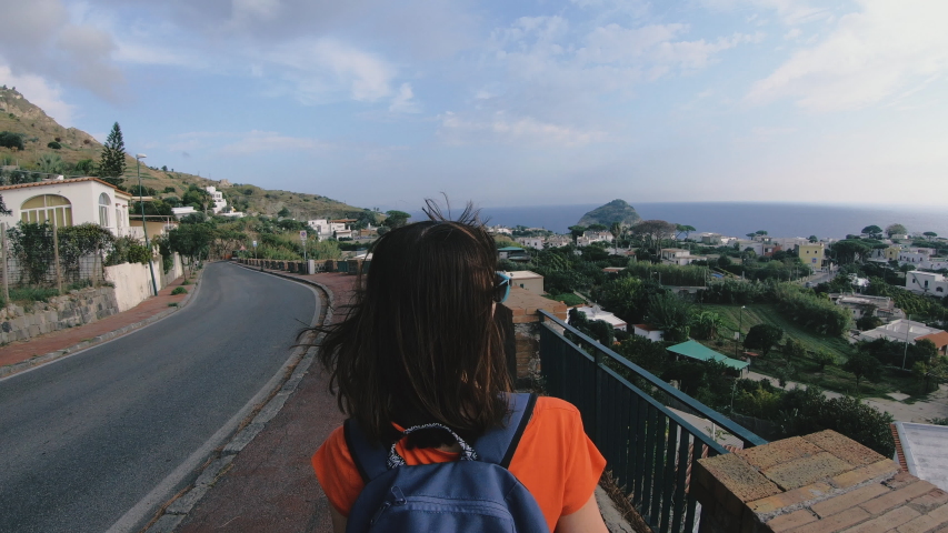 Ischia island. A girl walks around the island of Ischia. Italy.