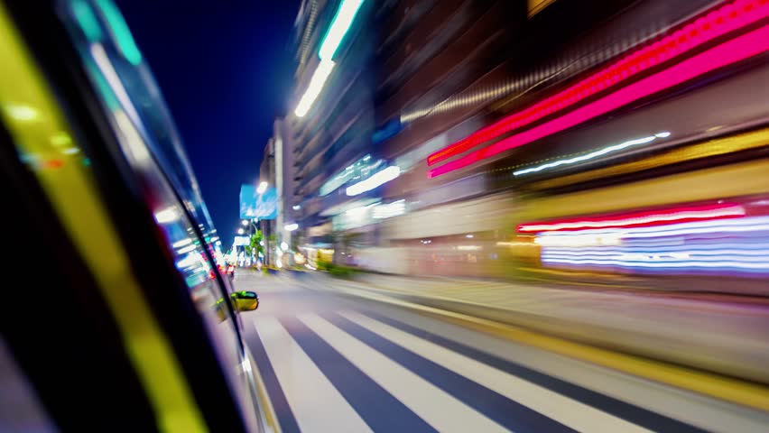 Point of view time-lapse (hyperlapse)  through the city at night by taxi. Tokyo, Japan | Shutterstock HD Video #10472027