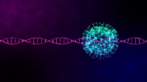 Virus and DNA motion graphics. 3d rendering graphics. Expression of virus, infectious disease, antibody development, gene analysis.