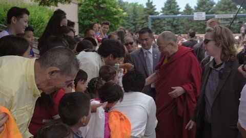 Minneapolis , Minnesota / United States - 06 19 2017: Tibetan Community of Minnesota greets His Holiness the 14th Dalai Lama