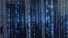 Animation of glowing data processing and digital information flowing through network of computer servers in a server room. Global network of internet service provider or data processing centre concept - Powered by Shutterstock - Get 15% off with code: PIKWIZARD15