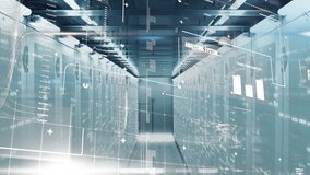 Animation of data processing and digital information flowing through network of computer servers in a server room with white light trails flashing on surface. Global network of internet service - Powered by Shutterstock - Get 15% off with code: PIKWIZARD15