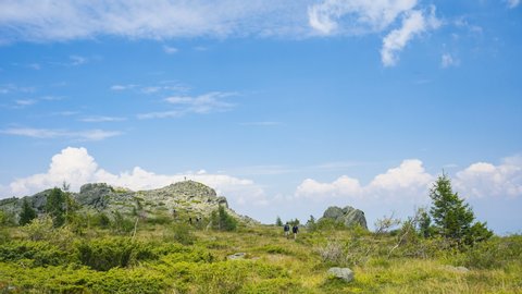 Vitosha,Sofia/ Bulgaria – August 26, 2018: Time lapse of tourists climbing Kamen del Peak on Vitosha Mountain near Sofia, Bulgaria.
