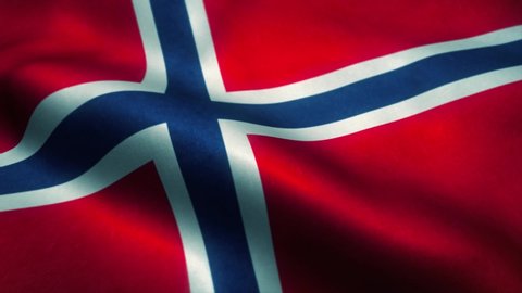 Norwegian flag waving in the wind. National flag of Norwegian. Sign of Norwegian seamless loop animation. 4K