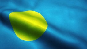 Palau flag waving in the wind. National flag of Palau. Sign of Palau seamless loop animation. 4K