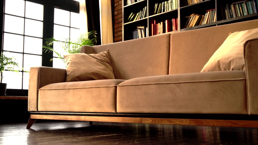 Beige Leather Sofa In An Stock Footage, Leather Beige Sofa