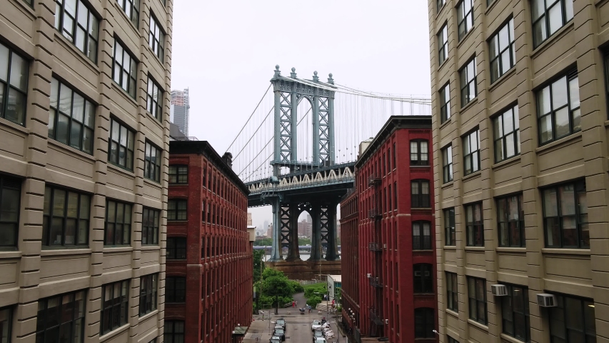 Aerial view of New York Manhhatan drone footage Brooklyn Bridge 4K | Shutterstock HD Video #1047262366