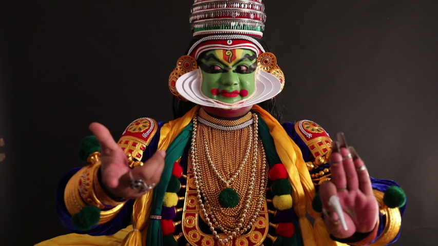 Kathakali dancer expressing through his gestures. Royalty-Free Stock Footage #1047266155
