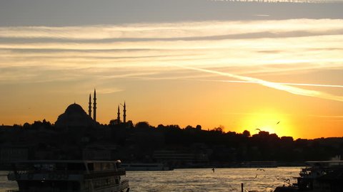 Time lapse sunset at Bosporus (Istanbul) with Mosque in background