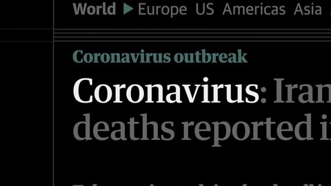 Cluj-Napoca, Romania - February 26, 2020: Zoom out - Coronavirus in the news titles across international media. Coronavirus, COVID-19 concept. Coronavirus, COVID-19 illustrative editorial