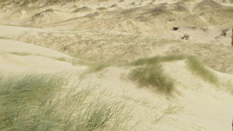 Young attractive couple walking and holding hands with sand dunes and wide open sky in the background in Australia. Close up on 4k RED camera.