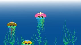 jellyfish in the sea cartoon animation.	
