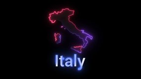 A digital map of Italy with a neon laser light. Looping animation.