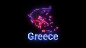 A digital map of Greece with a neon laser light. Looping animation.