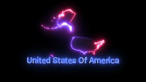 A digital map of United States Of America with a neon laser light. Looping animation.