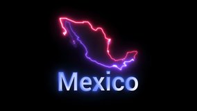 A digital map of Mexico with a neon laser light. Looping animation.