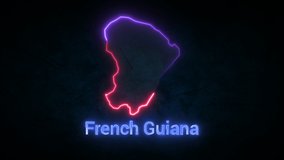 A digital map of French Guiana with a neon laser light. Looping animation.