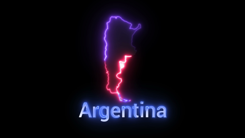 A digital map of Argentina with a neon laser light. Looping animation.