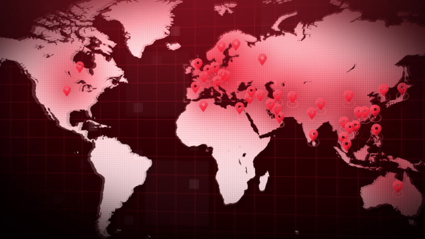 World map of Corona virus COVID-19, Chinese virus infection with red pointer, 4k Resolution. | Shutterstock HD Video #1047327619