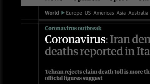 Cluj-Napoca, Romania - February 26, 2020: Zoom in - Coronavirus in the news titles across international media. Coronavirus, COVID-19 concept. Coronavirus, COVID-19 illustrative editorial