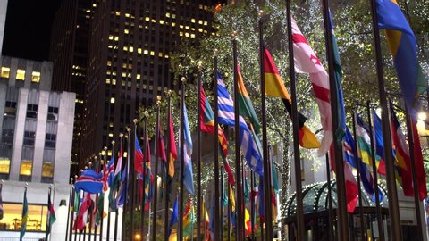 NEW YORK CITY, USA - OCTOBER 19, 2017: Rockefeller Center International Flags