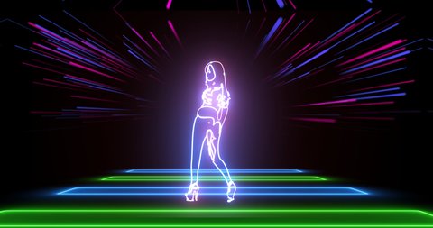 Neon silhouette of dancer girl 
