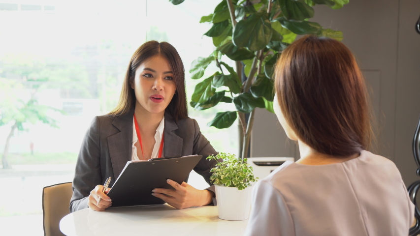Young Asian business woman interview candidate job seeker/applicant, job interview and recruitment concept Royalty-Free Stock Footage #1047336058