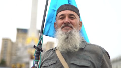 KYIV, UKRAINE - SEPTEMBER 19, 2019. Crimean tatar man on the street of Kyiv. Ukraine