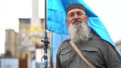 KYIV, UKRAINE - SEPTEMBER 19, 2019. Crimean tatar man on the street of Kyiv. Ukraine
