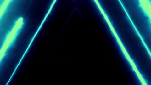 Neon background. flying through endless glowing rotating neon triangles creating a tunnel, blue red pink violet spectrum, fluorescent 3d rendering infinity light, modern colorful lighting, 4k.