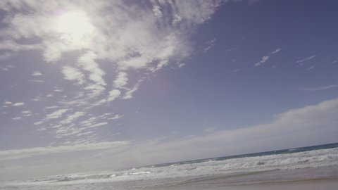 View of a beach and ocean in Australia with bright natural lighting. Wide shot on 4k RED camera.