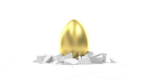 Golden Easter Egg breaks through the floor. Success Symbol or Happy Easter Concept