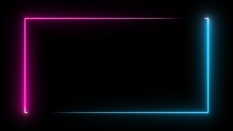 Colored neon animation on a black background. Luminous frame in blue and magenta. 3d rendering video.