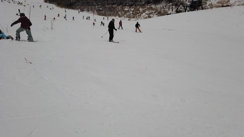 Hakuba, Japan - Jan 1 ,2020 : Many unidentified people enjoy skiing at Hakuba Cortina Ski Resort in Hakuba, Japan on Jan 1 ,2020.