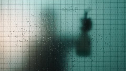 person cleaning window with water and soap janitor silhouette
