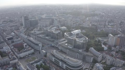 D-Log. Brussels, Belgium. The complex of buildings of the European Parliament. State institution, Aerial View, Point of interest