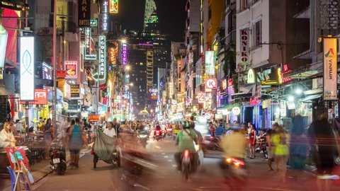 Ho Chi Minh / Vietnam - 10 19 2019: Bui Vien Street, Saigon. Night Life Area and Touristic Attraction for Backpacker in Ho Chi Minh, Vietnam.